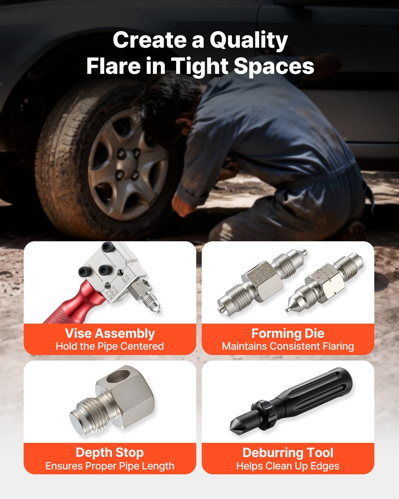 VEVOR Brake Line Flaring Tool Kit, 45° Single & Double Flare for Small