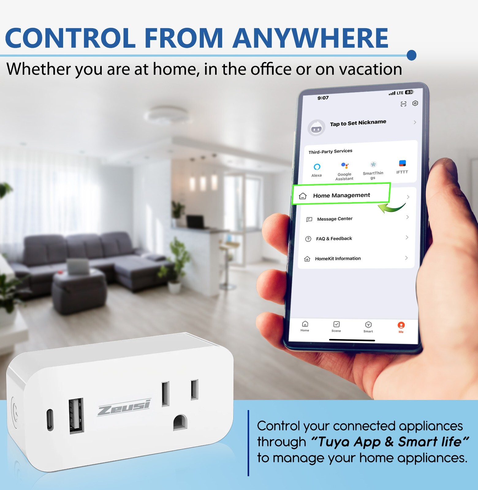 Smart Plug with USB and C Port, Smart WiFi Plug, Compatible with Alexa