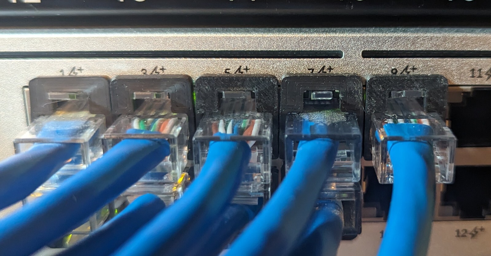 Network Switch Link Light Covers, 48 Wide Wall RJ45, 2 SFP, Black, 3D Printed
