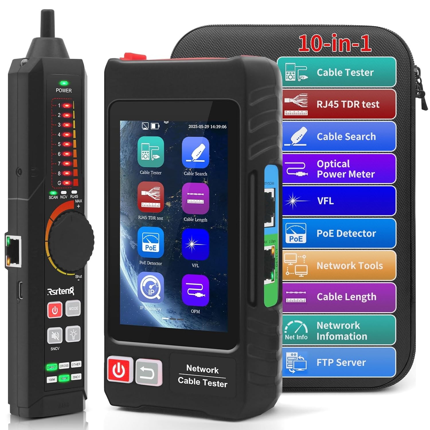 Rsrteng 600S Caber Tester,UTP Ethernet Cable Tracer,RJ45TDR,VFL,OPM,FTP,LLDP/CDP