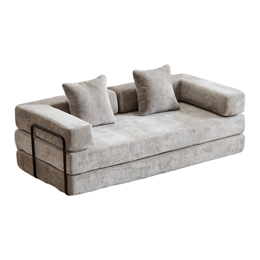 3 Seat Convertible Floor Sofa Bed with Memory Foam - Chenille Futon Couch