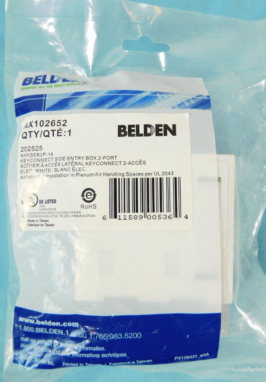 BELDEN AX102652 KeyConnect Side Entry Box with Shutter Doors 2-Port - White
