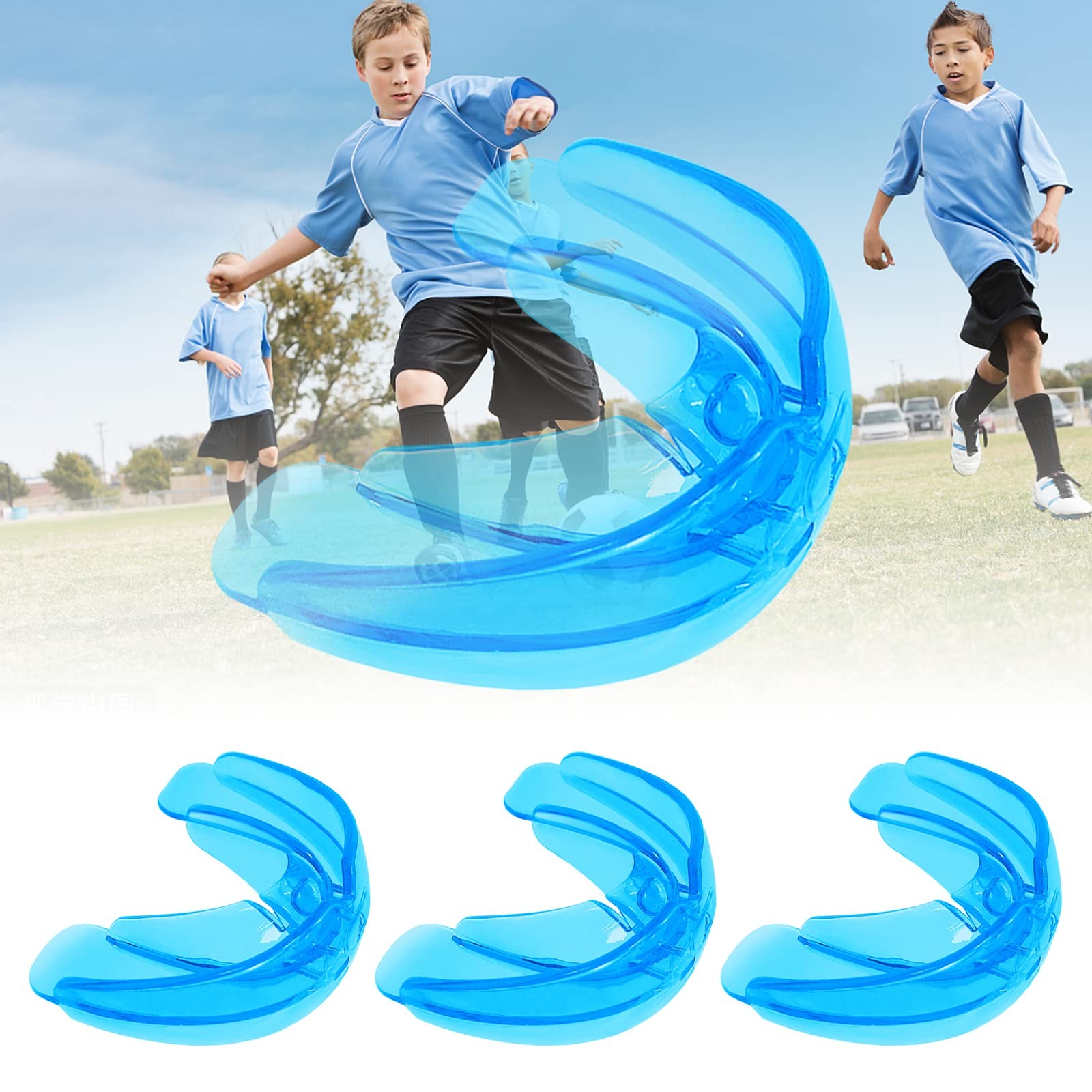 3 Pack Kids Youth Mouth Guard Football Sports Braces Mouthguards for Blue