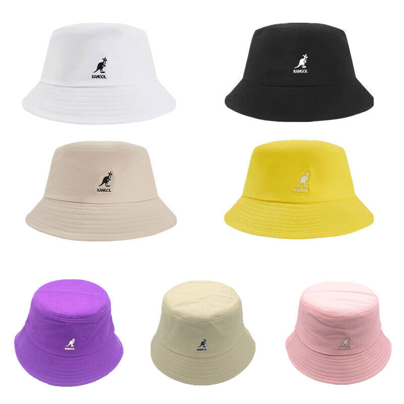 New Casual Kangol Washed Bucket Hat Men Women Cotton Flat Top Hats Headwear