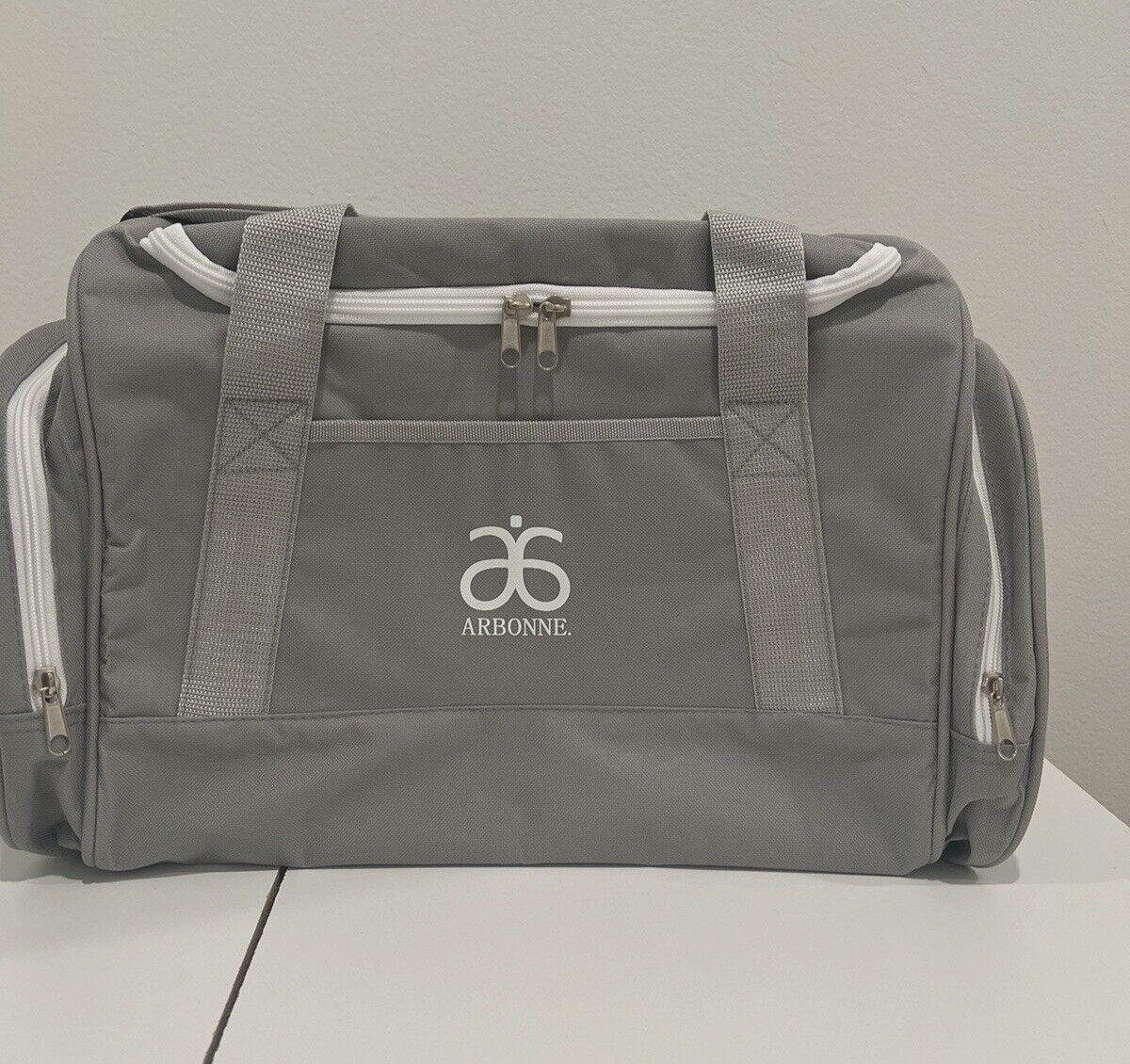Arbonne Duffle Bag Gym Overnight Grey & White Canvas Great Size  New