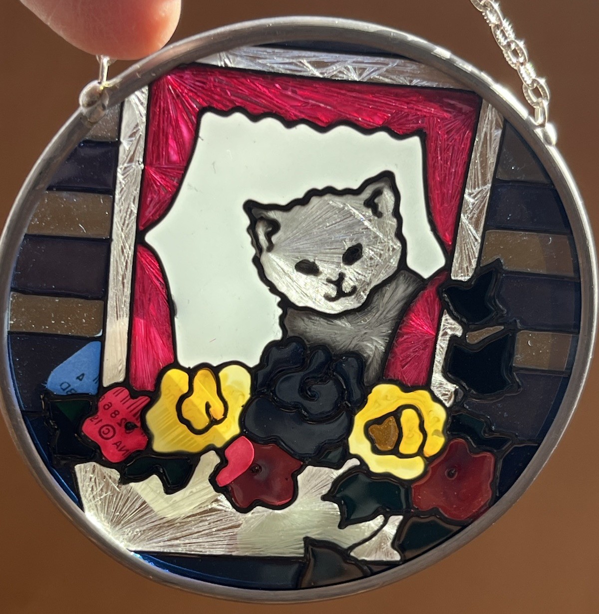 Vintage 1997 Joan Baker Designs Hand Painted Small Kitten Window Sun Cathcher