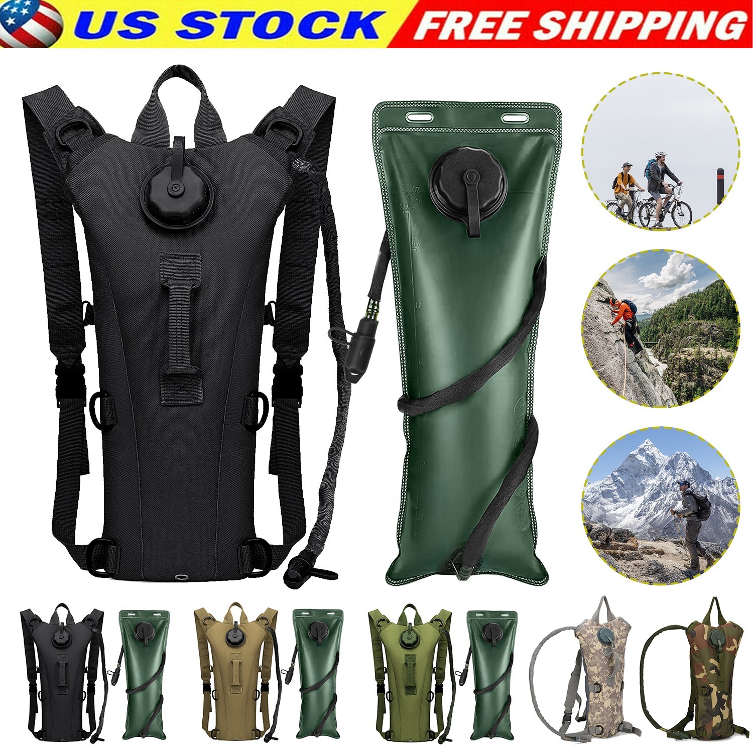 3L Hydration Pack Outdoor Camping Water Bladder Bag Backpack Cycling Hiking -USA