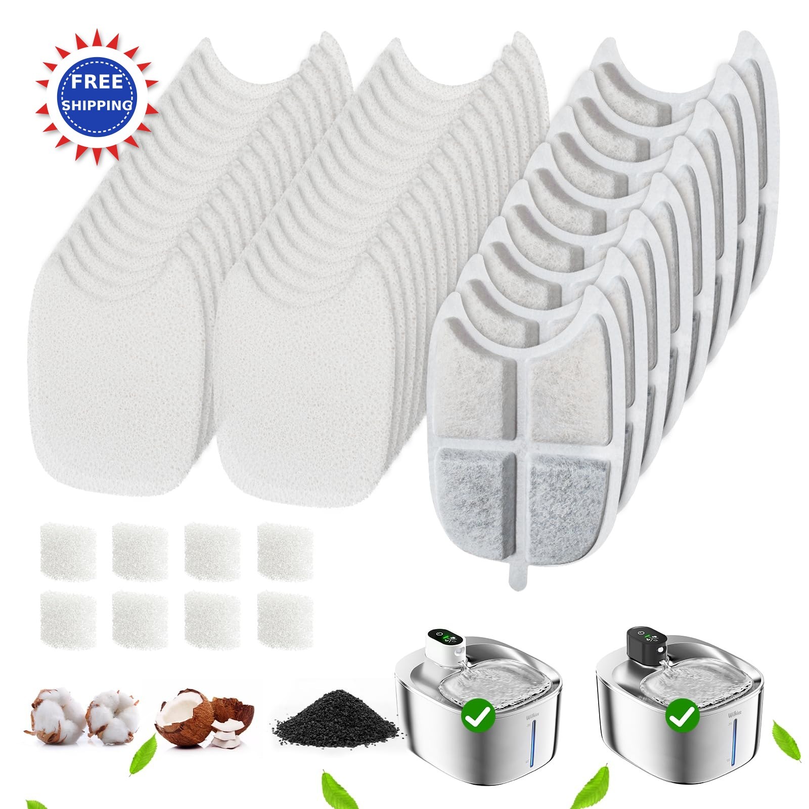 WILKIEE 8 Pack Filters Replacement Filter for FS10 Plus Cat Fountain 8 Layer