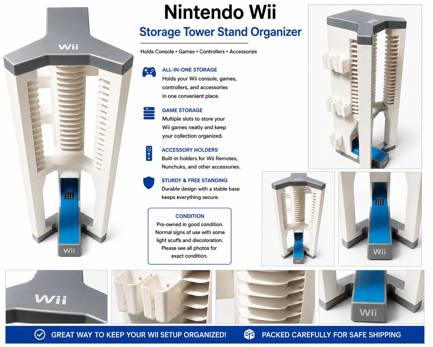 Vintage Nintendo Wii Storage Tower Rack Stand Game Console Holder Display
