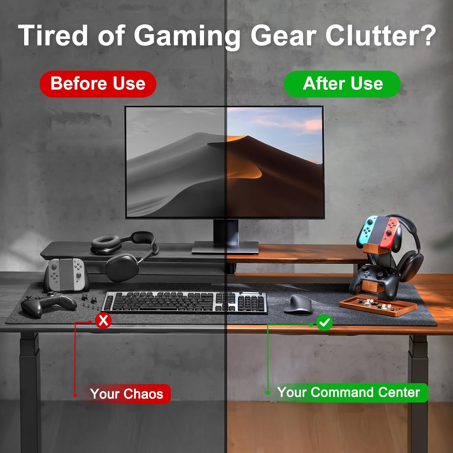 Solid Wood Controller Holder and Headphone Stand, Gaming Controller Stand for De