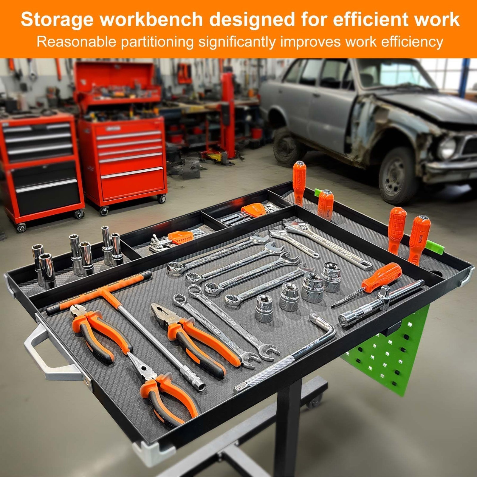 Rolling Tools Cart w/ Wheel Adjustable Height Mobile Work Table Adjustable Cart