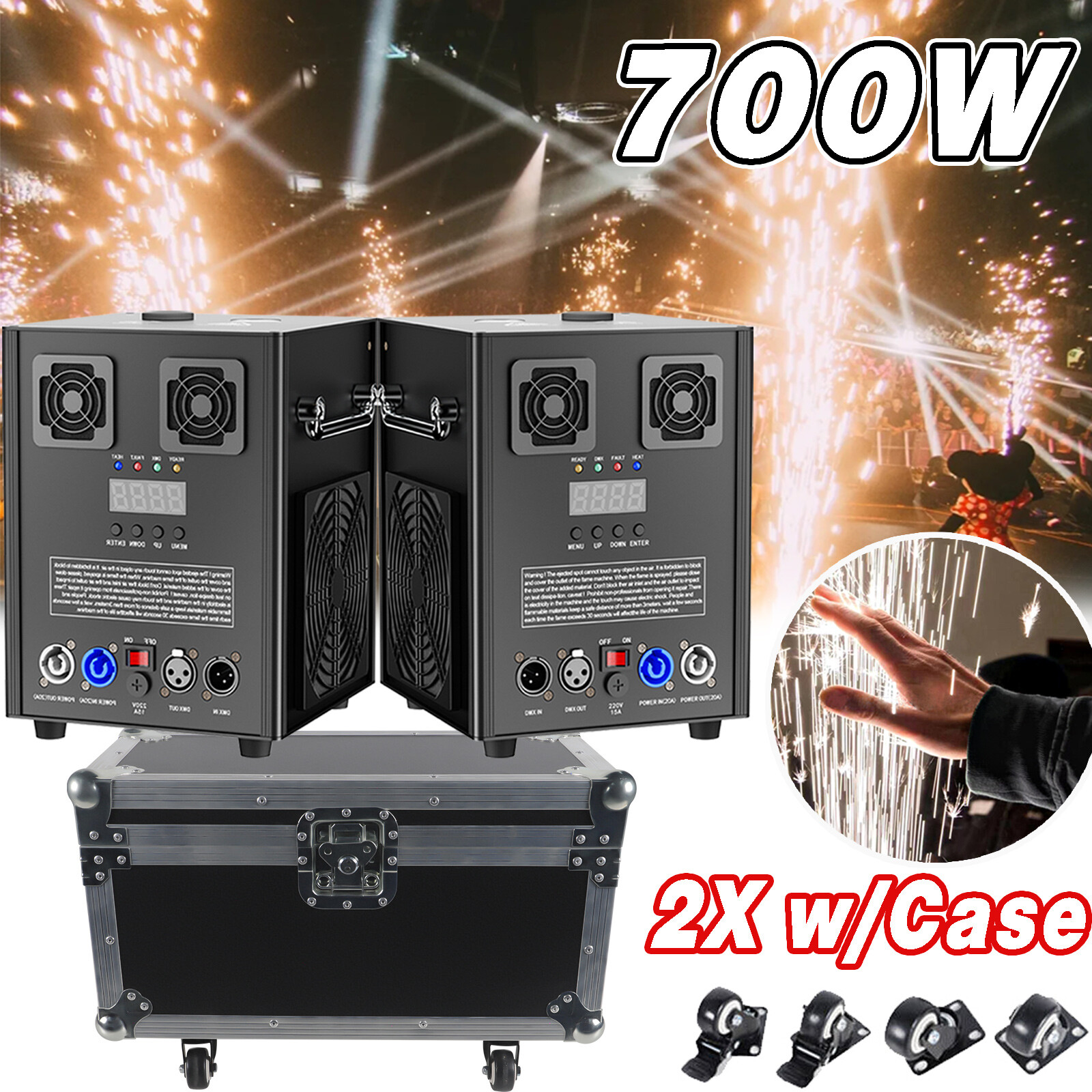 2X 700W Cold Spark Machine Wedding DJ Party Stage Effect Firework Machine w/case
