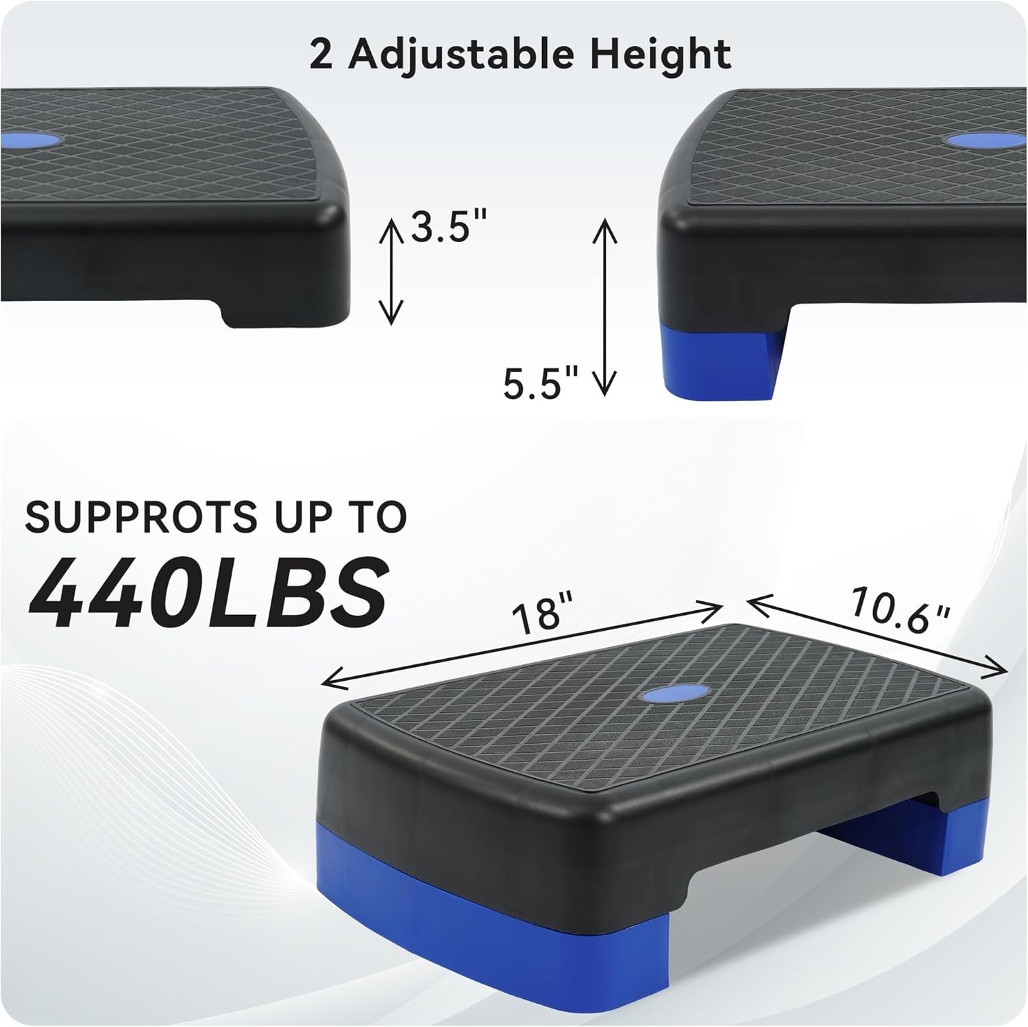 Compact Adjustable Aerobic Step Platform - 440 lbs Weight Limit, Safe & Durable