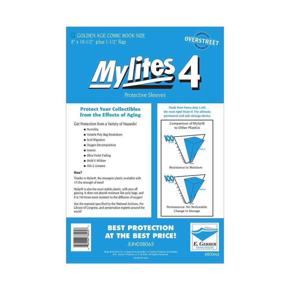 100 Sleeves E Gerber MyLites4  Mylar 4 Mil Archival Bags Golden Age Comic Book