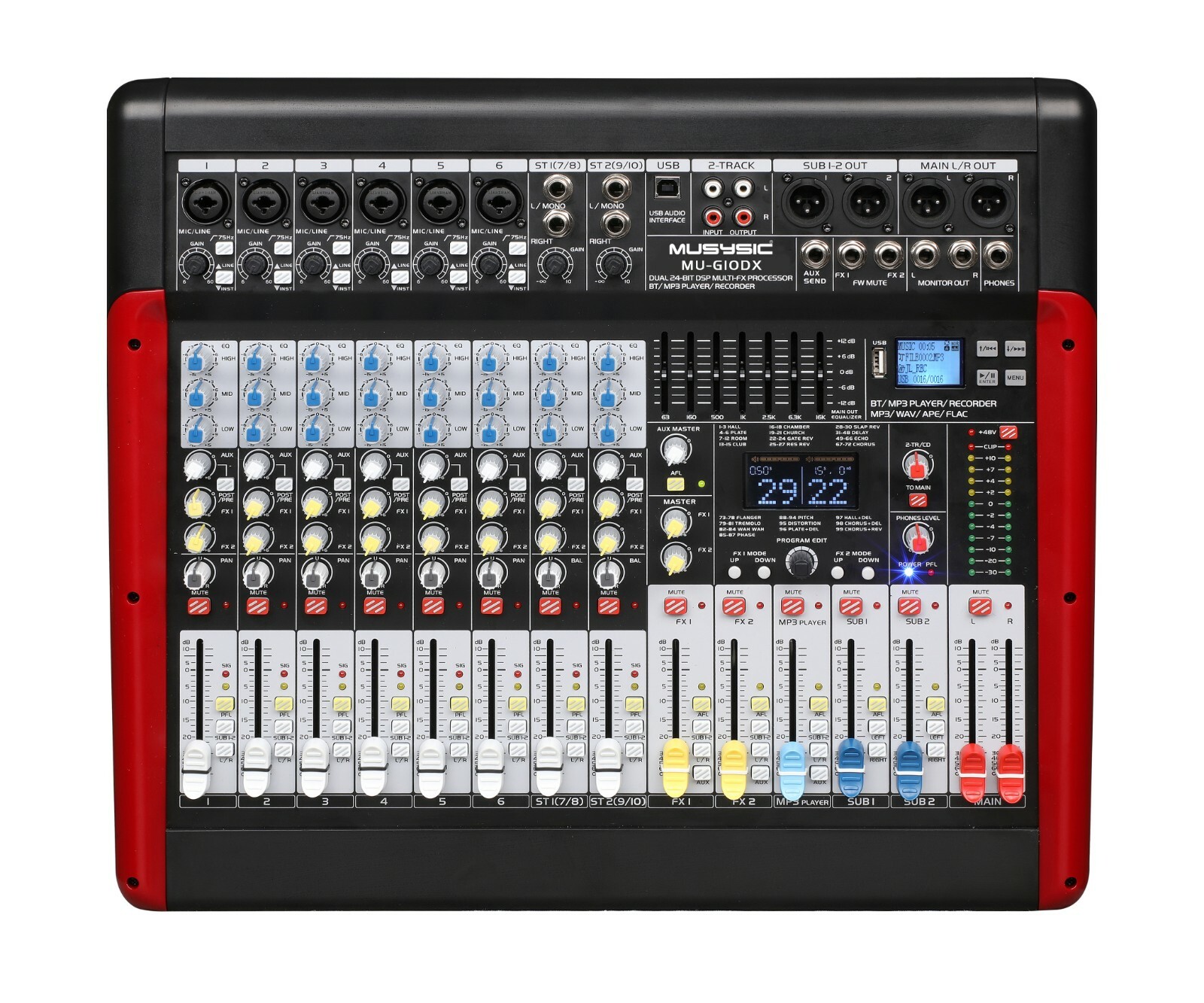 MUSYSIC MU-G10DX 10-Channel Mixer USB Bluetooth DSP FX EQ Recording Console