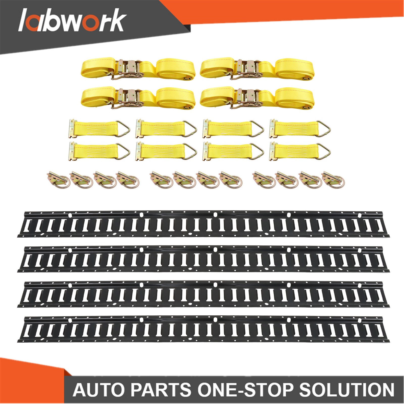 Labwork 4x 5' E Tracks Rails 12x O-Rings 8x D-Rings 4×12‘ Ratchet Straps