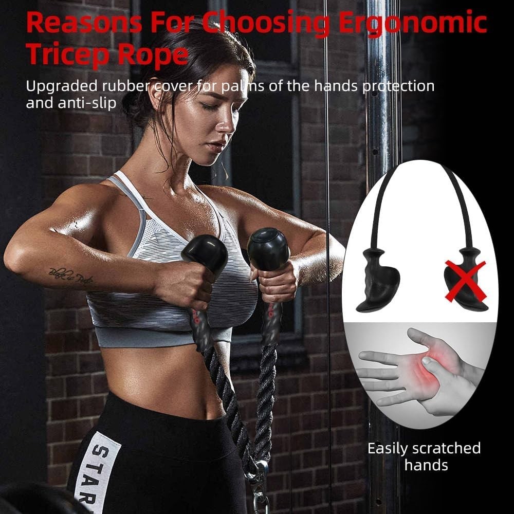 with Upgraded Rubber Handles,35 Inch Tricep Pull Down Rope for Cable Machine,...
