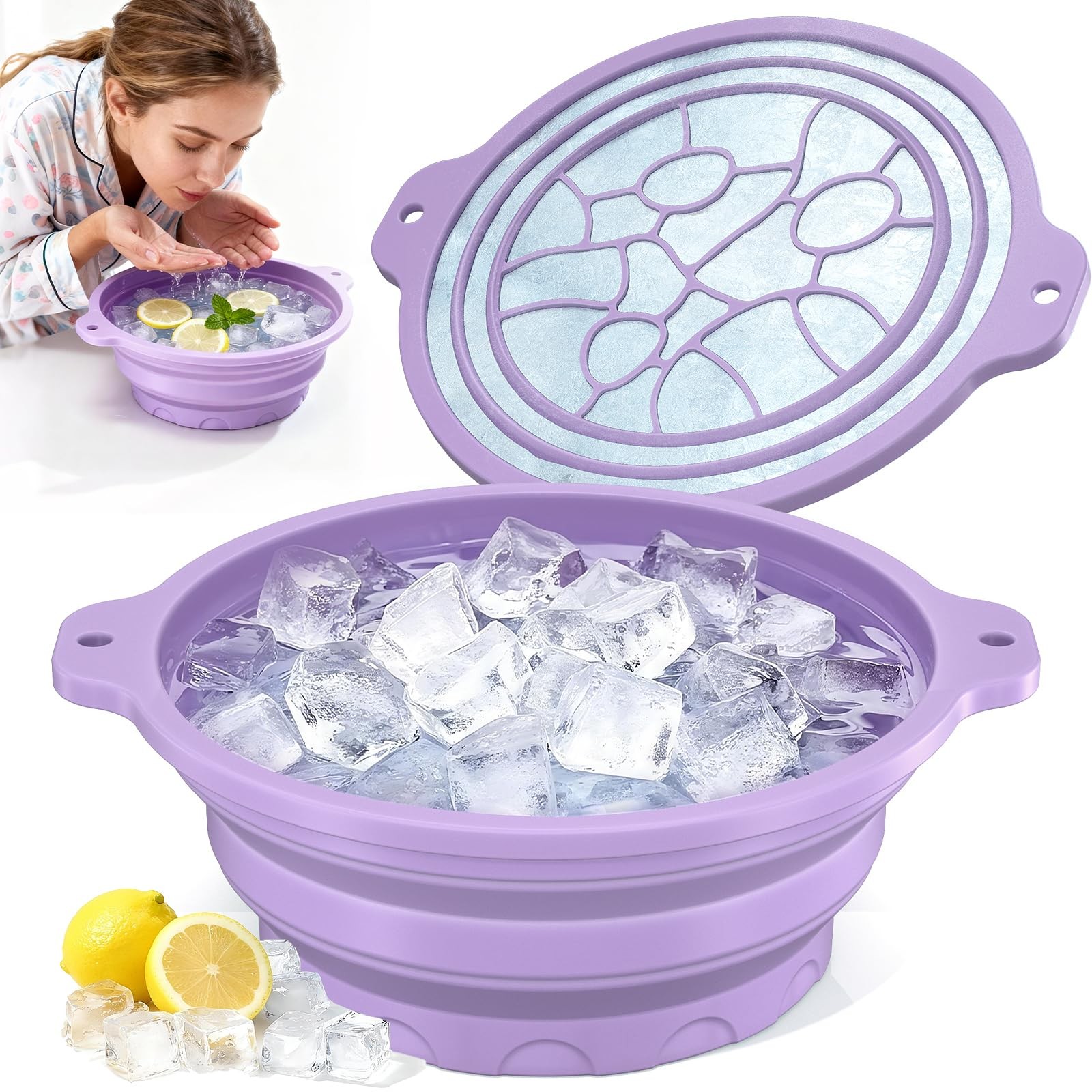 Dtuoen Purple Collapsible Silicone Face Ice Bath Bowl