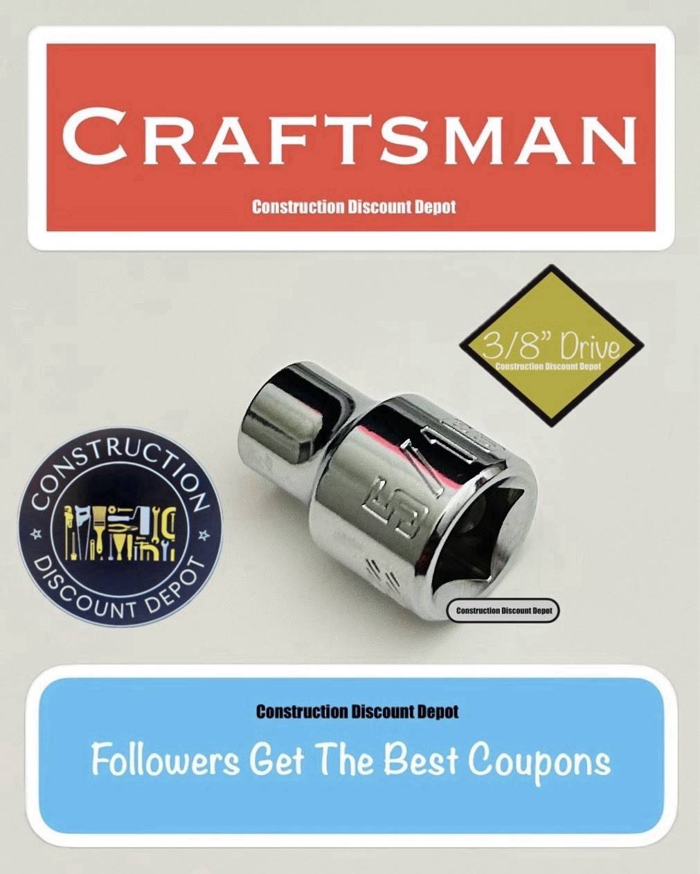 Craftsman 6 Point 3/8" Drive Chrome Standard 5/16" Shallow Socket CMMT43000