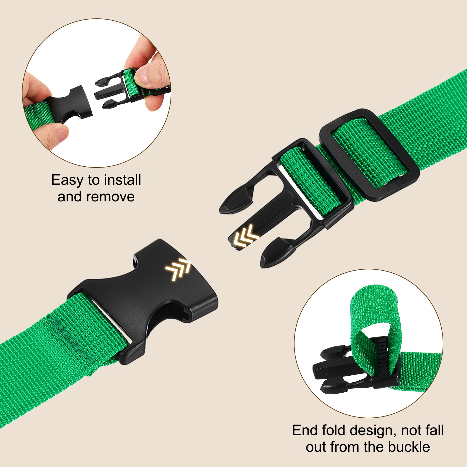 3pcs 1" x 8ft Utility Straps with Quick Release Buckle Adjustable, Green