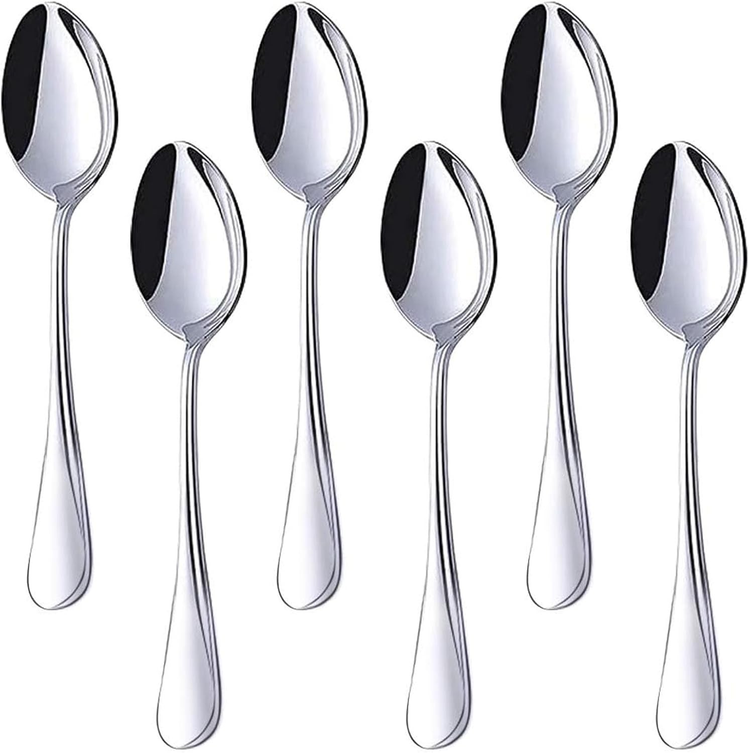 6 Stainless Steel Dessert Spoons, 6.7 Inch Teaspoon Set, Silver