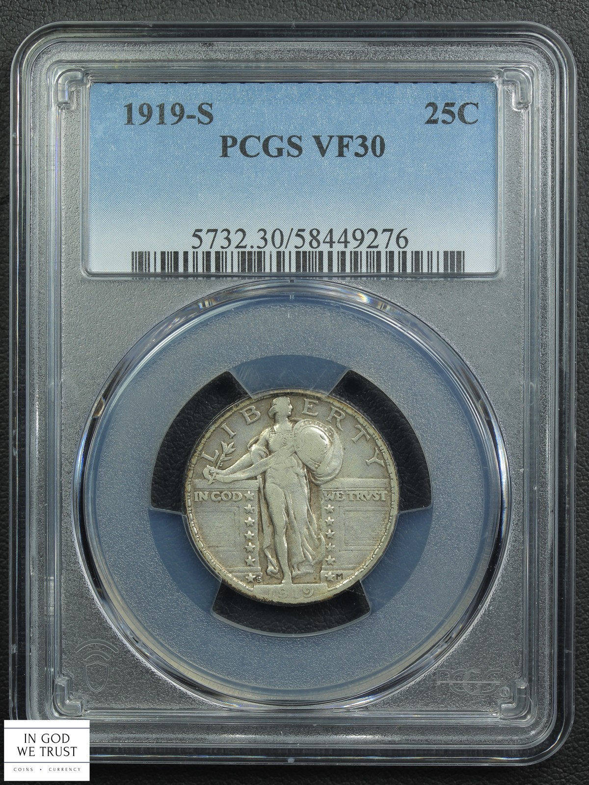 1919 S Standing Liberty Silver Quarter 25C PCGS VF 30