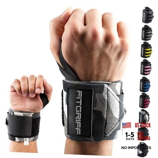 Wrist Wraps for Weightlifting (18") Heavy-Duty Support for Gym, Grey-Camo