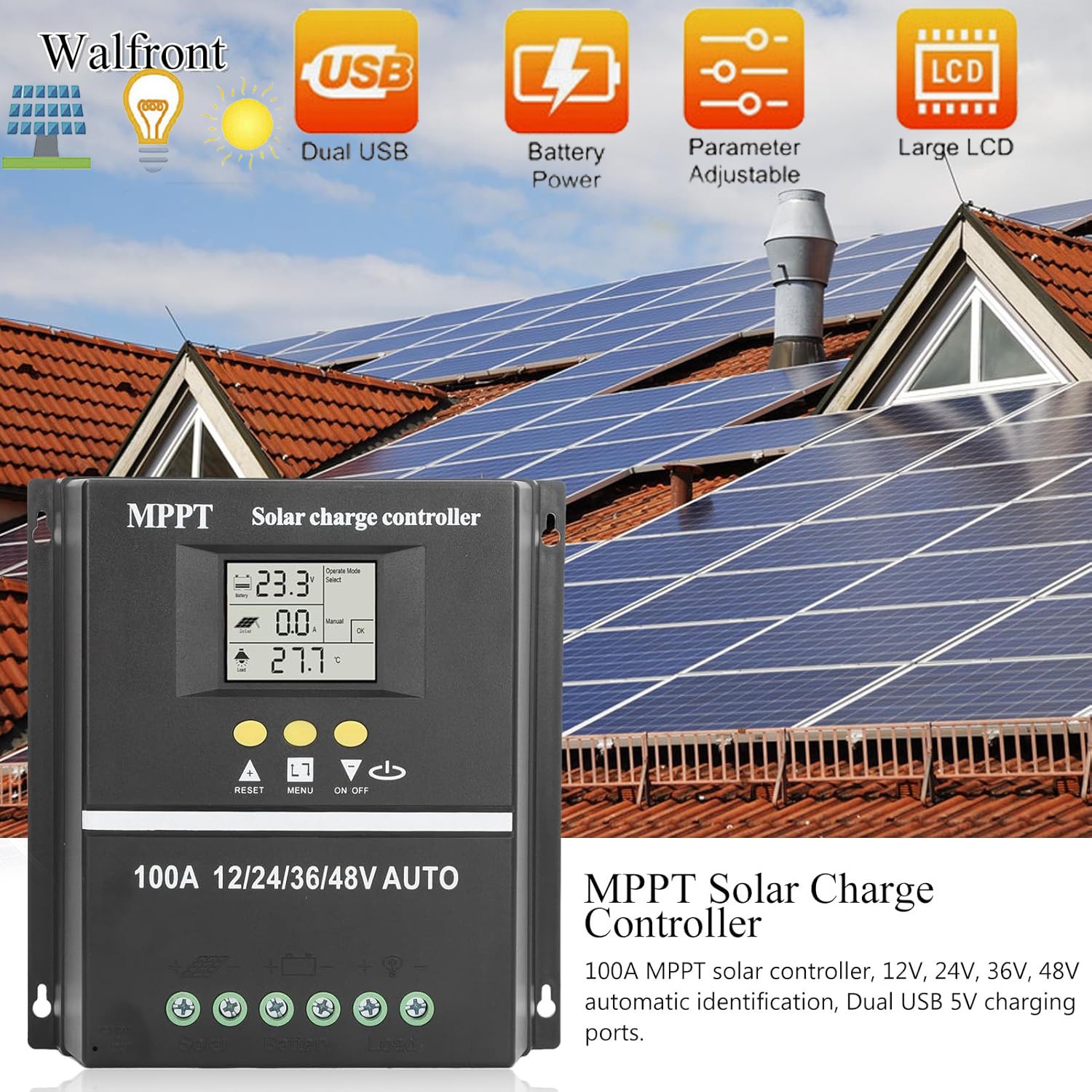 4000W MPPT Solar Charge Controller 100A/12V 24V 36V 48V USB Battery PV Regulator