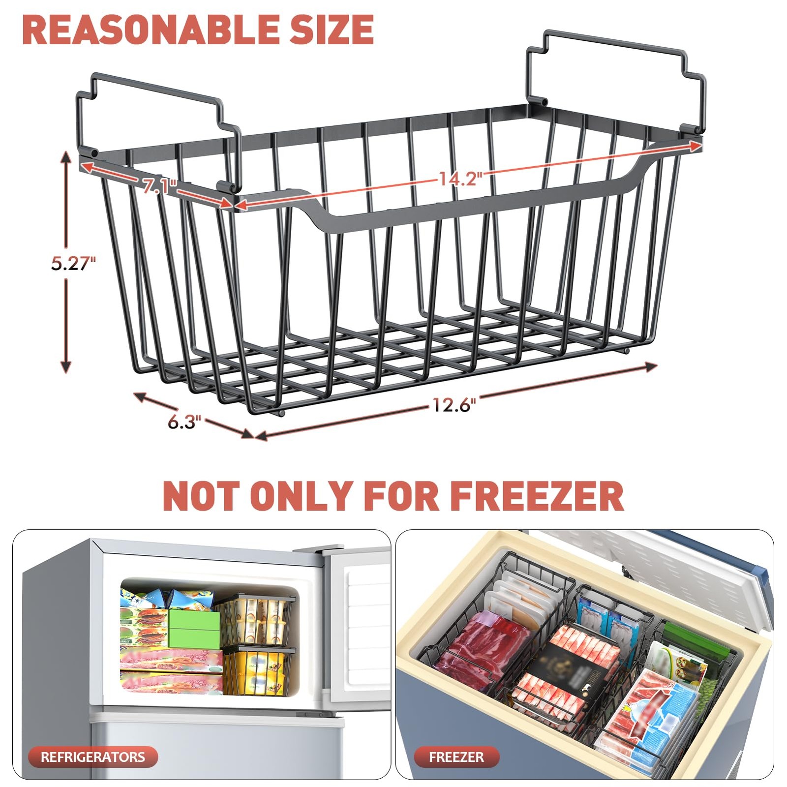 Freezer Organizer Bins 4 Pack, Stackable Metal Baskets for Deep Chest Freezer