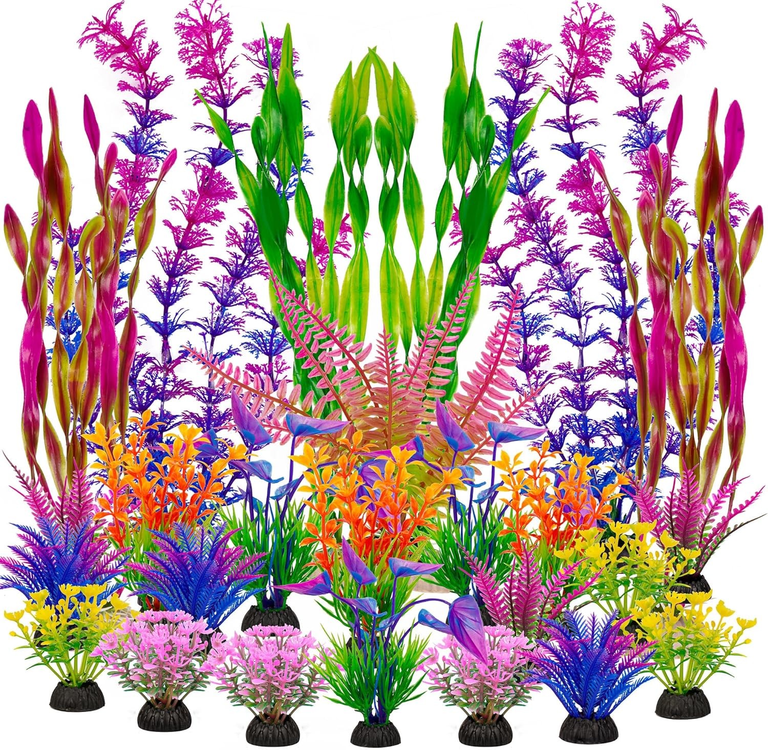 Ameliade Fish Tank Artificial Plastic Plants Decorations Large Tall, Colorful