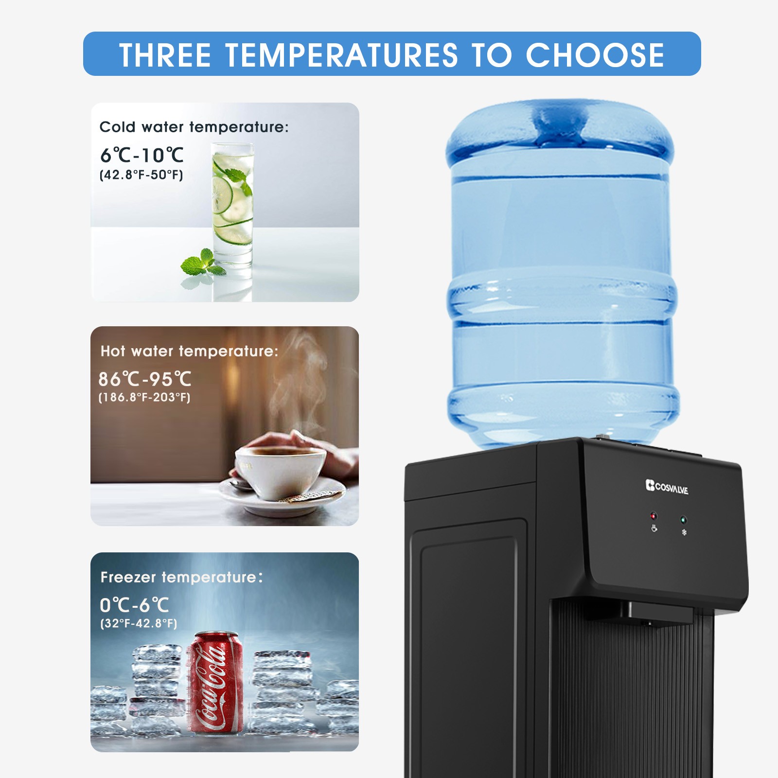 Top Loading Hot/Cold Water Cooler Dispenser Compressor Refrigeration Freezer