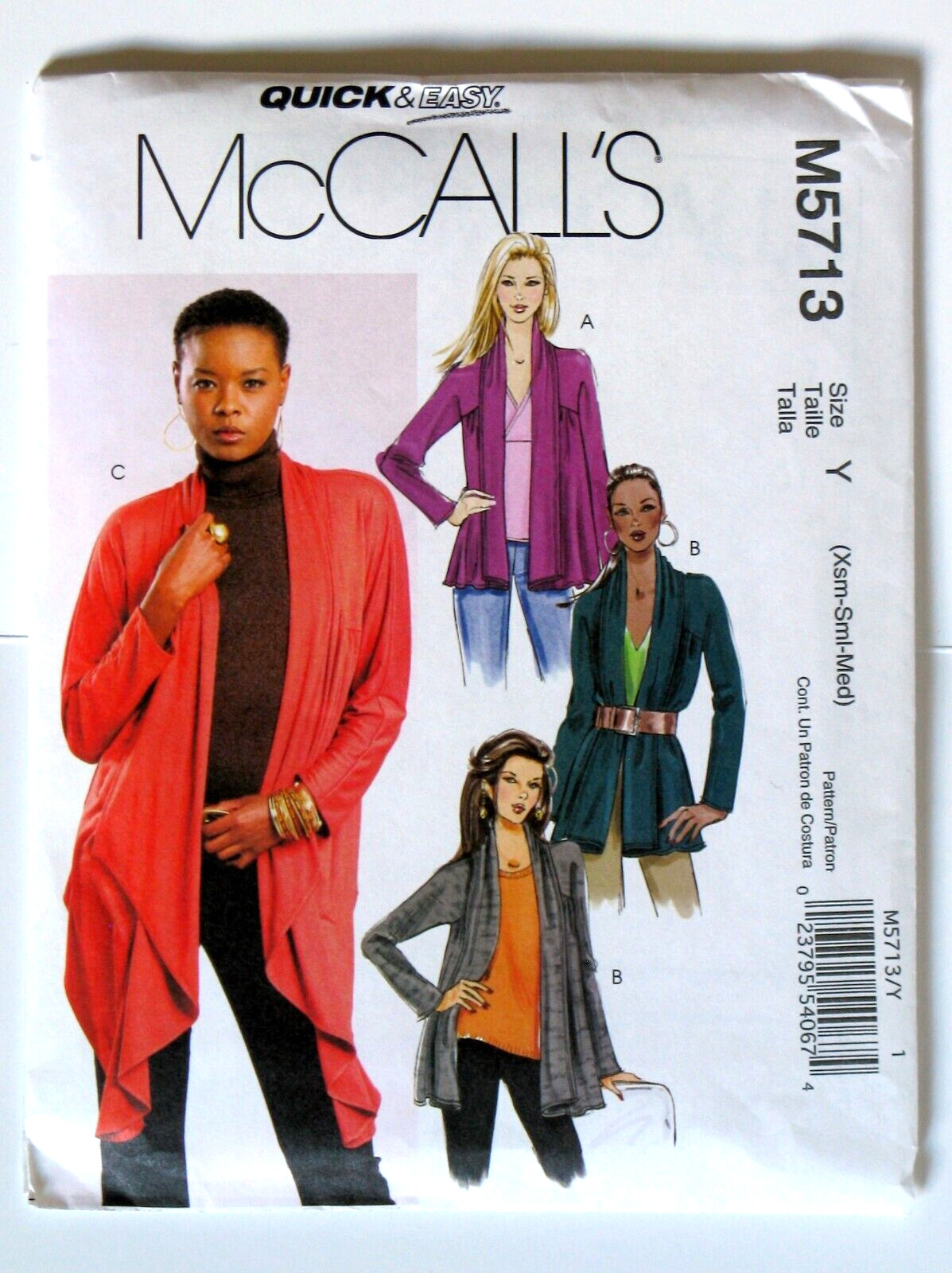 McCall's M5713 Sewing Pattern, Misses' Cardigans, Sizes: Xsm, Sml, Med