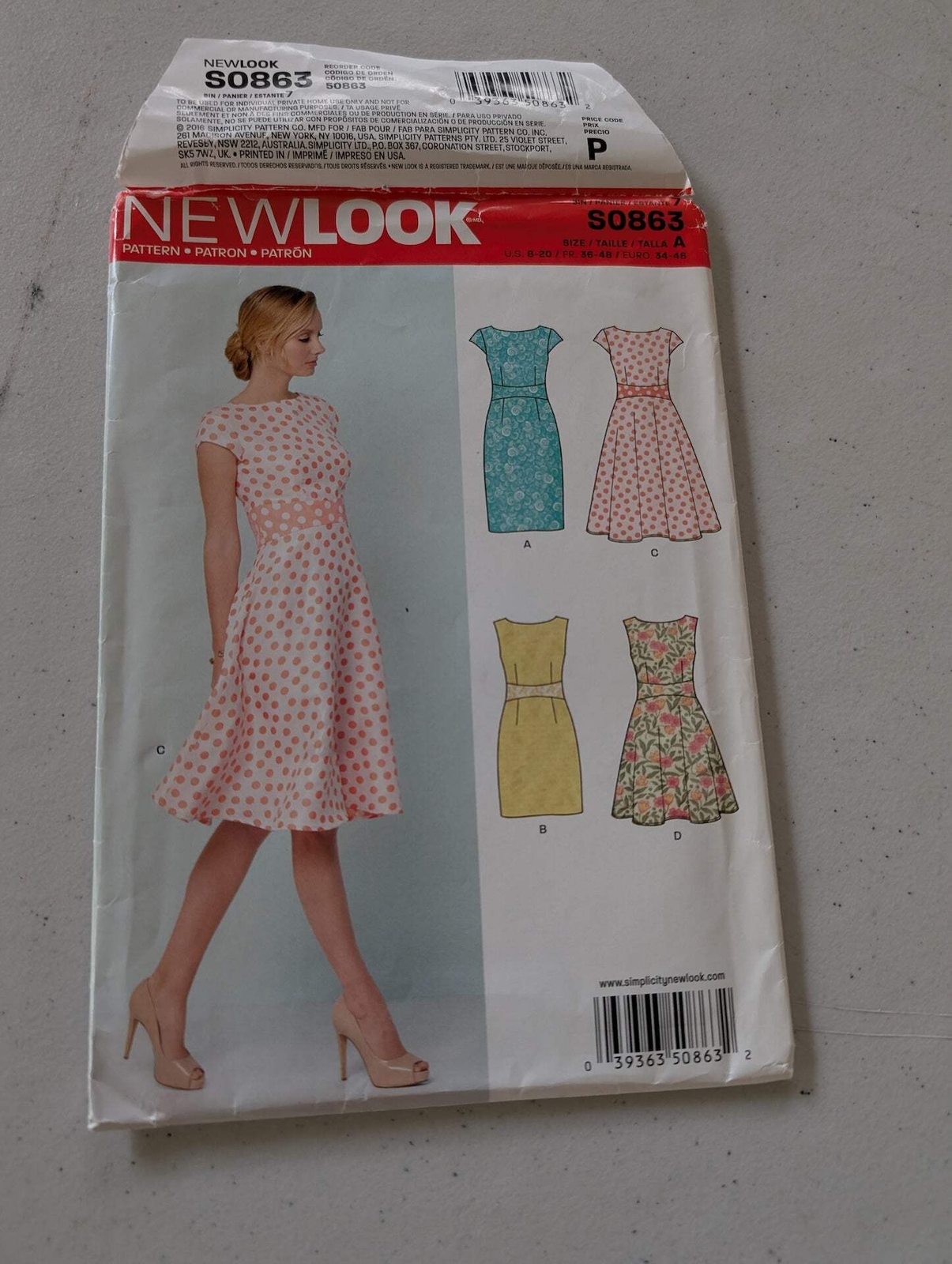 New Look S0863 Dress w V-Back, Midriff Inset, Flared or Slim Skirt Sz 8-20 6447(