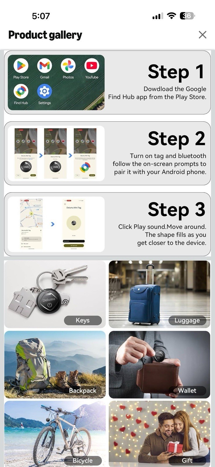 Delumu Mini Tag Bluetooth Item Tracker for Android Find Hub