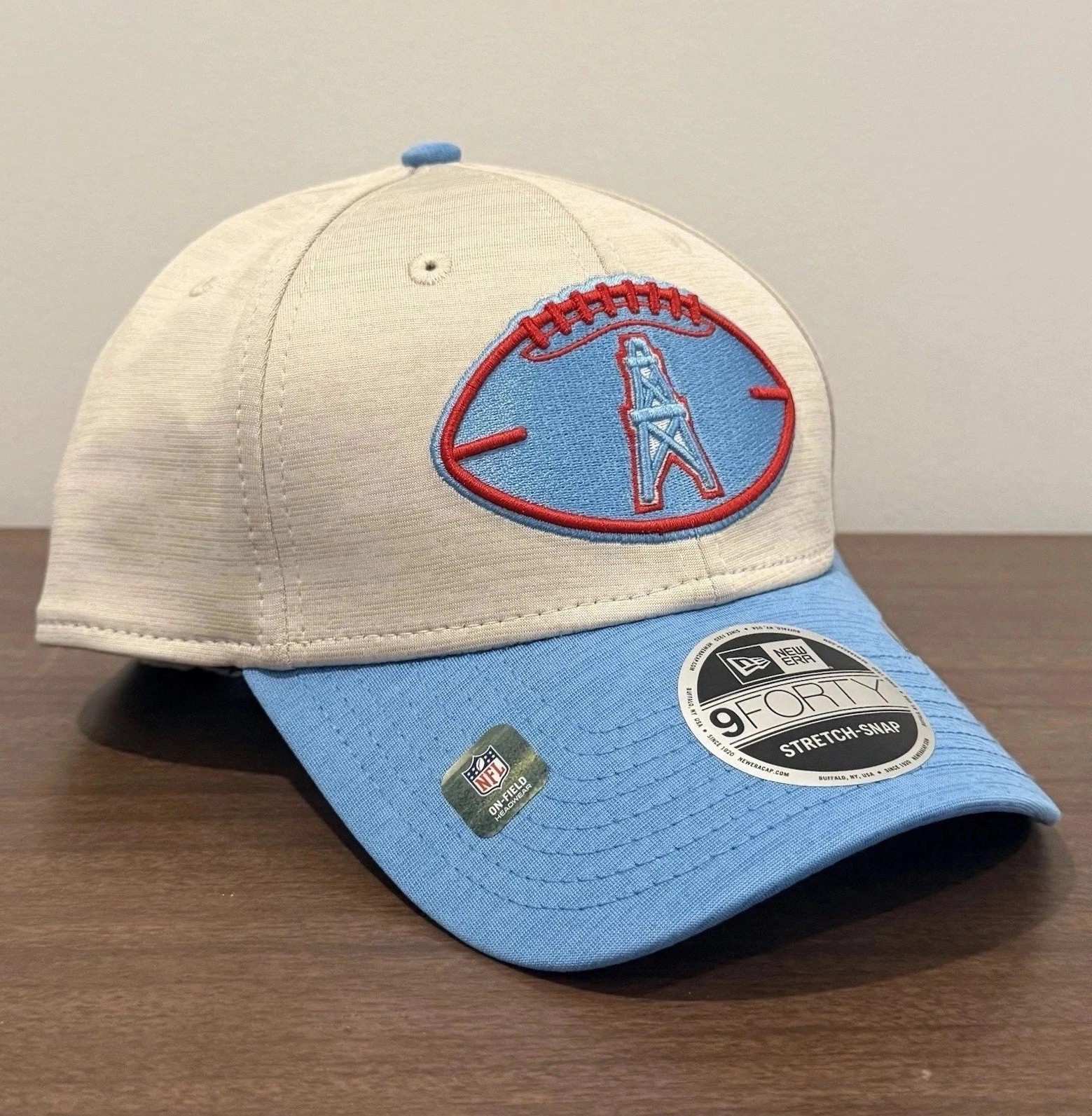 Houston Oilers New Era 9Forty Stone/Blue Sideline Stretch Snap Snapback Cap Hat
