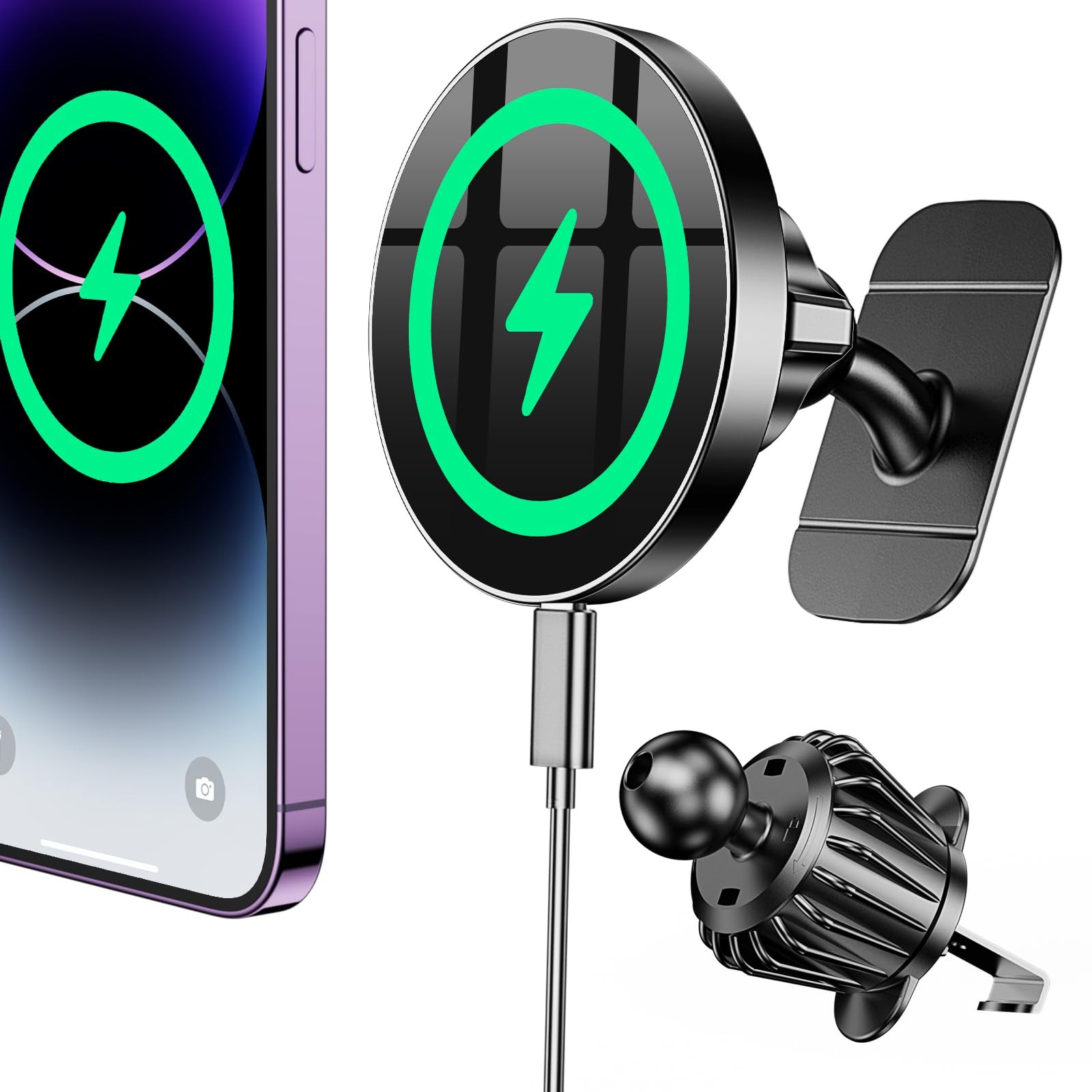 15W Coolpow MagSafe Car Mount Charger – Stable Magnetic Holder for iPhone....