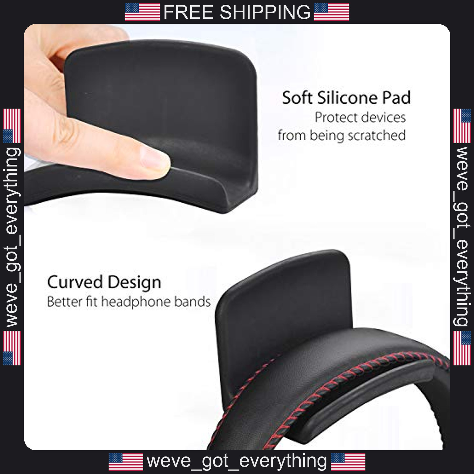 Single Black Headphone Holder Wall Mount for Cables and Gadgets
