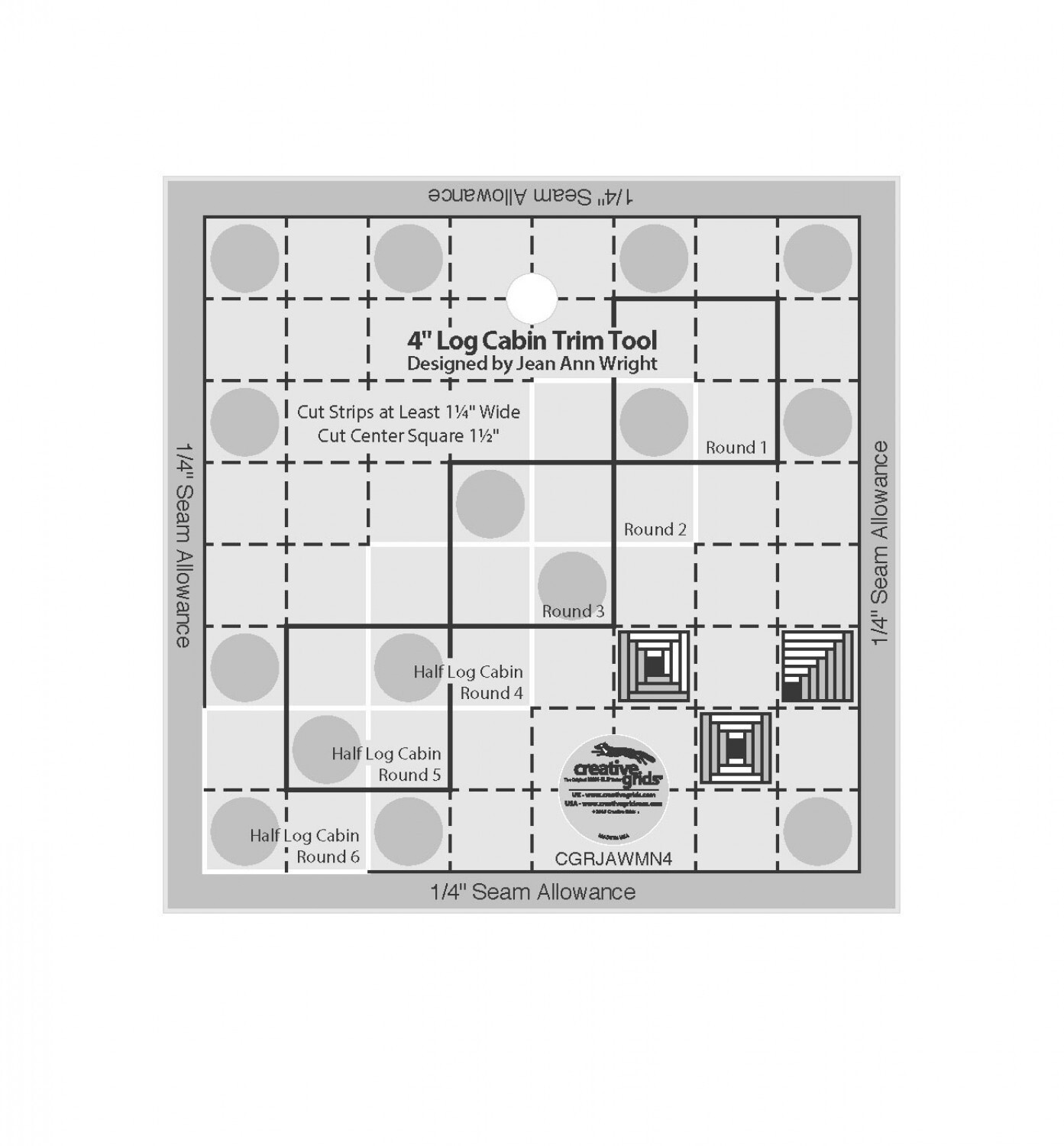 Creative Grids 4in Log Cabin Trim Tool Quilt Ruler Part# CGRJAWMN4