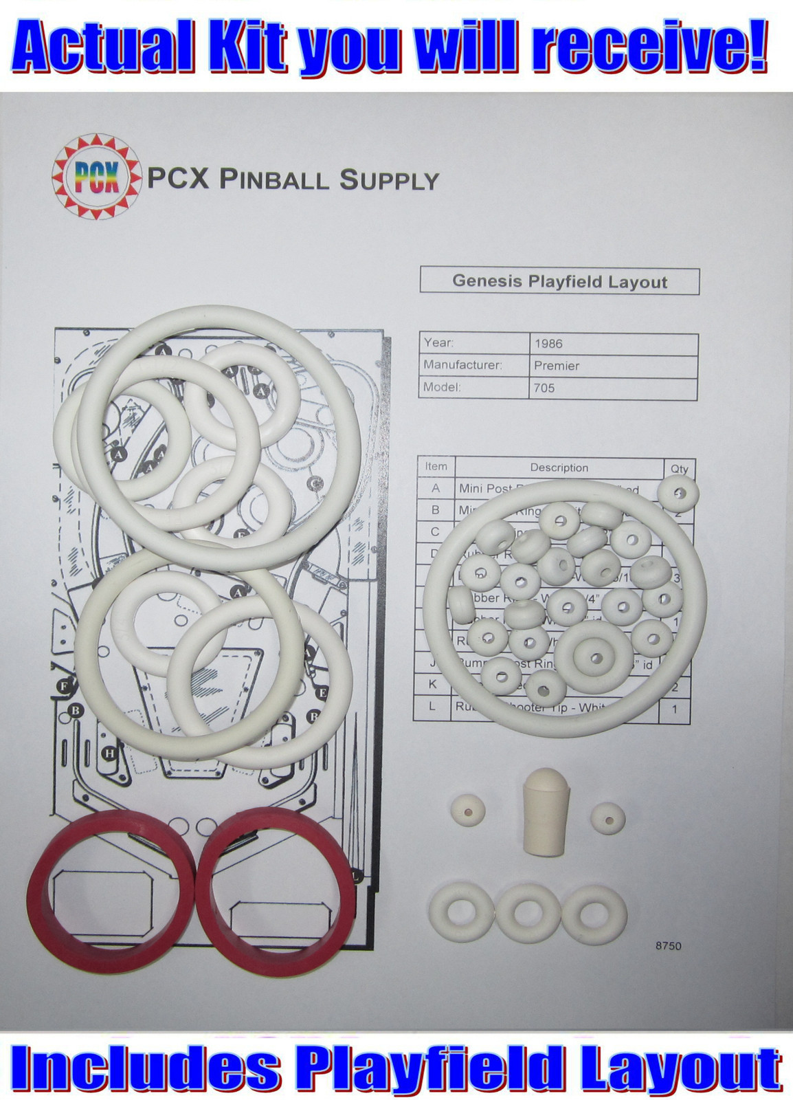 1986 Gottlieb/Premier Genesis Pinball Machine Rubber Ring Kit