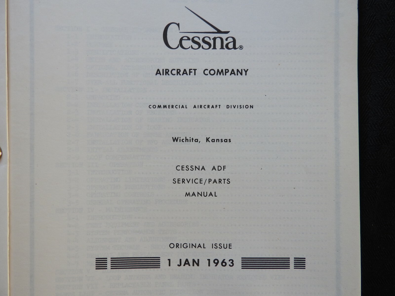 1963 CESSNA ADF AUTOMATIC DIRECTION FINDER FIXED LOOP SERVICE PARTS MANUAL NICE