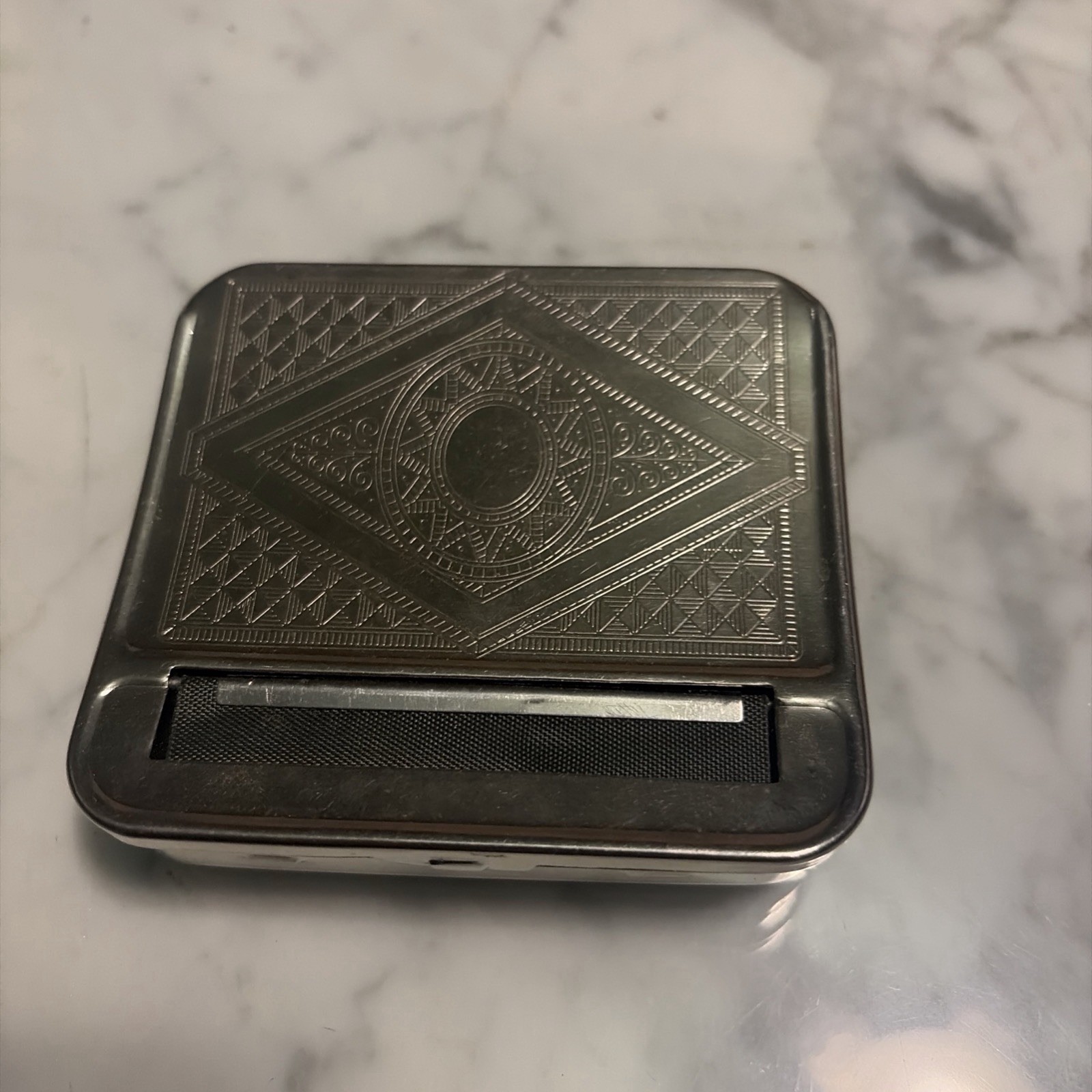 Vintage Metal Cigarette Rolling Machine Box Engraved Tobacco Roller Case