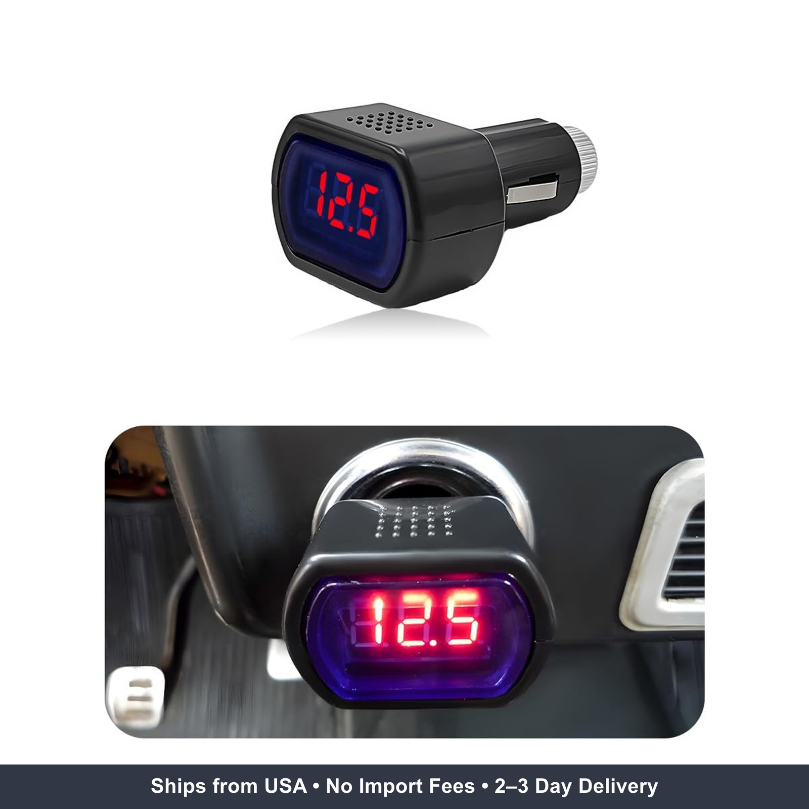 Car LED Display Voltmeter, DC 12V 24V Battery Voltage Tester Digital Panel Meter