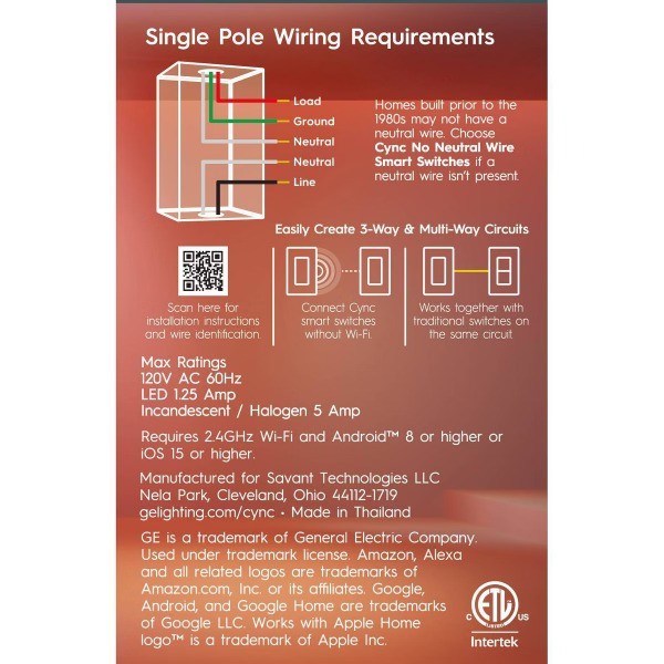 CYNC 4-Wire On/Off Switch Toggle
