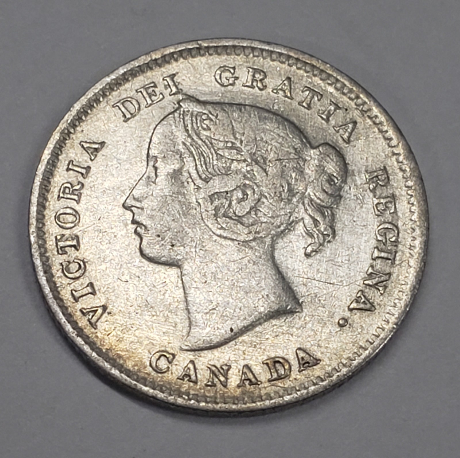 1901 Canada 5 Cents .925 Silver VF Light Toning Coin Queen Victoria Last Year