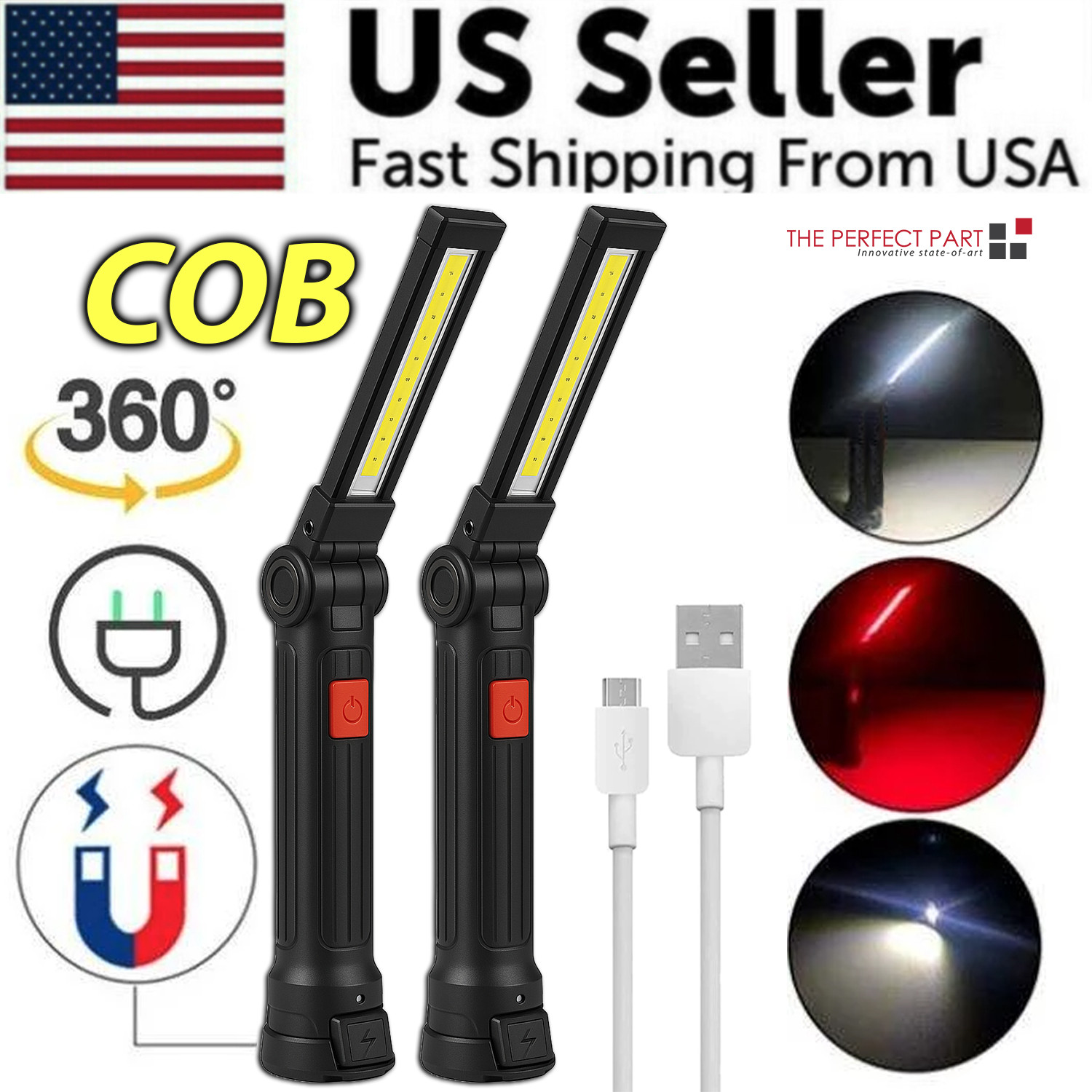 Rechargeable LED COB Work Light Mechanic Flashlight Lamp Magnetic Base Bright