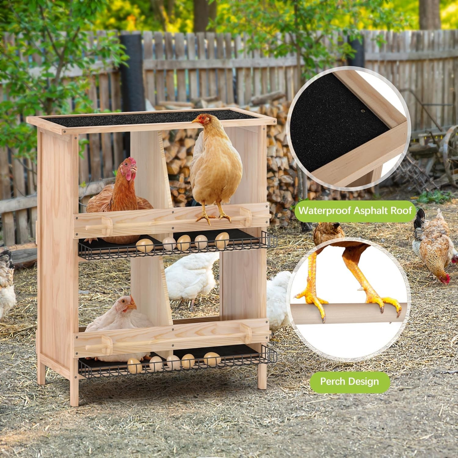 Nesting Boxes for Chicken 2-Tire Roll-Away Egg Waterproof Wooden