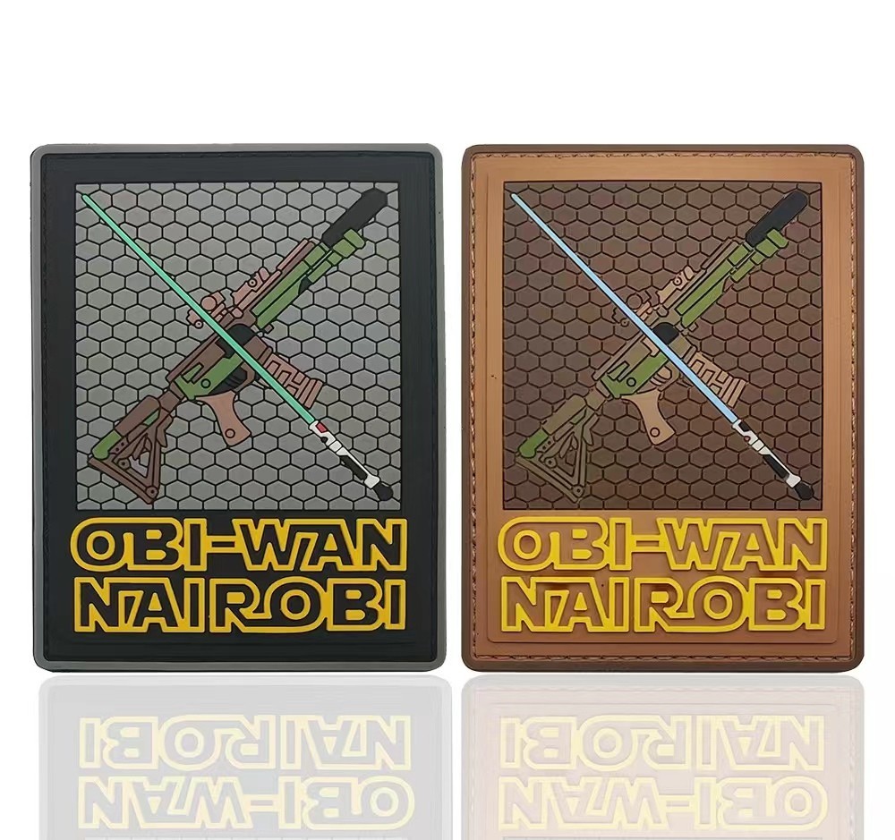 2PCS 3D Pvc OBI WAN NAIROBI AK-47 Rubber Tactical Hook Loop Patch Badge Tan