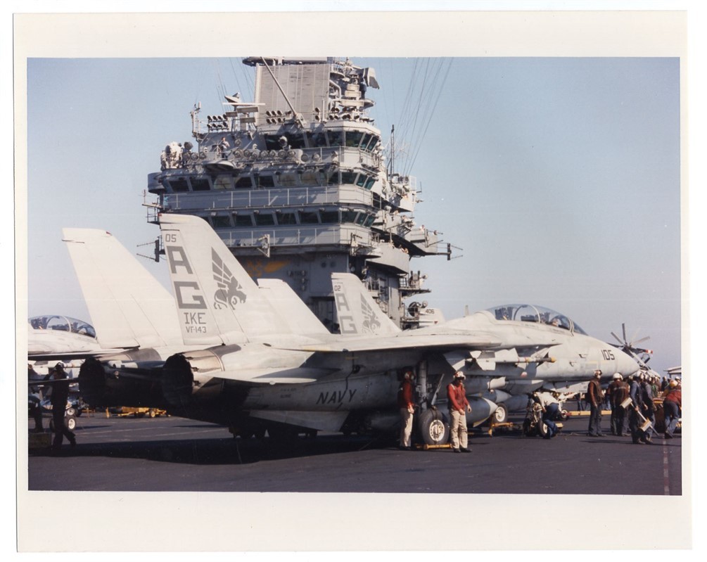 1990 Grumman F-14A of VF-143 on CVN-69 USS Dwight D. Eisenhower Original Photo