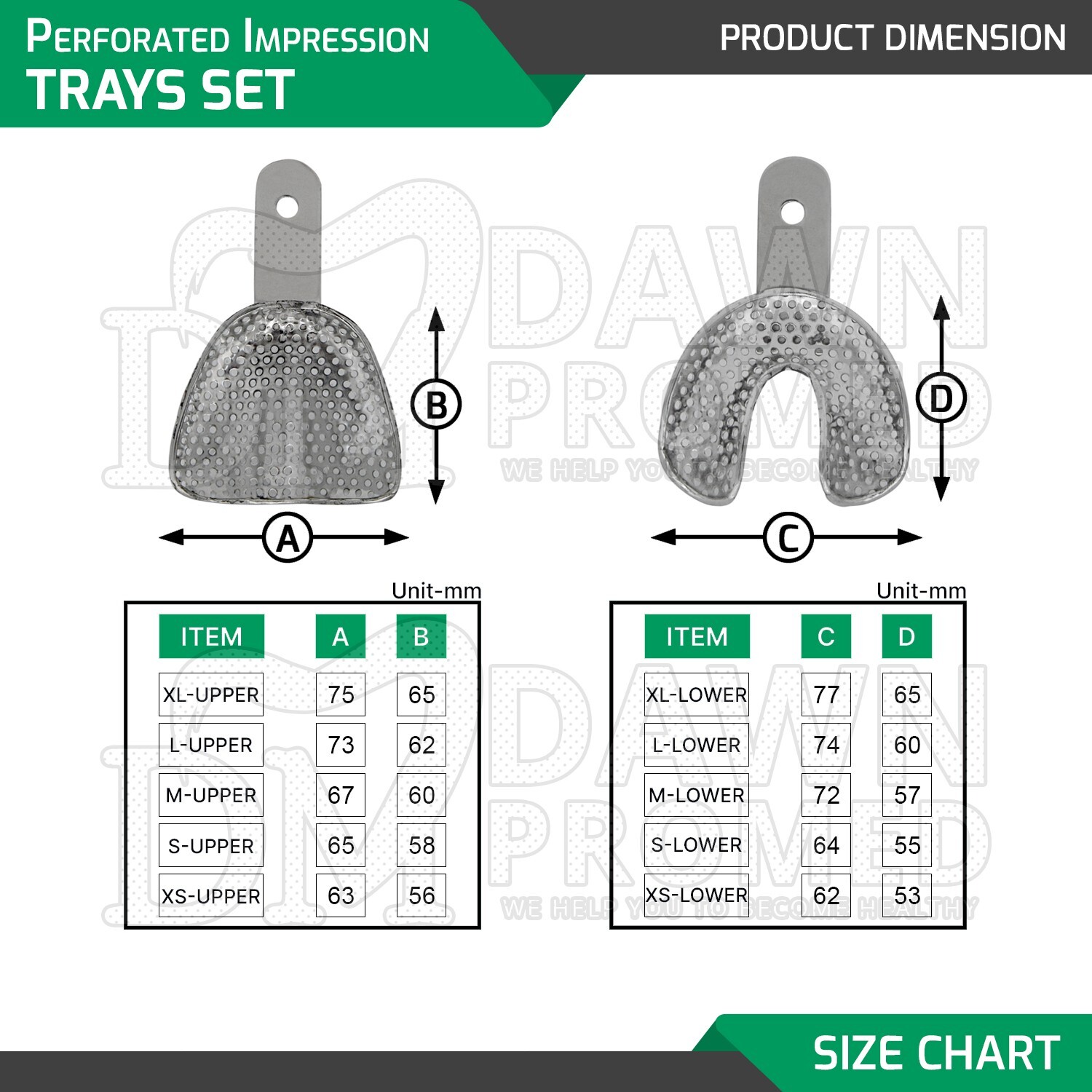2 Pcs Medium Perforated Impression Trays Upper & Lower Edentulous Inst German Gr