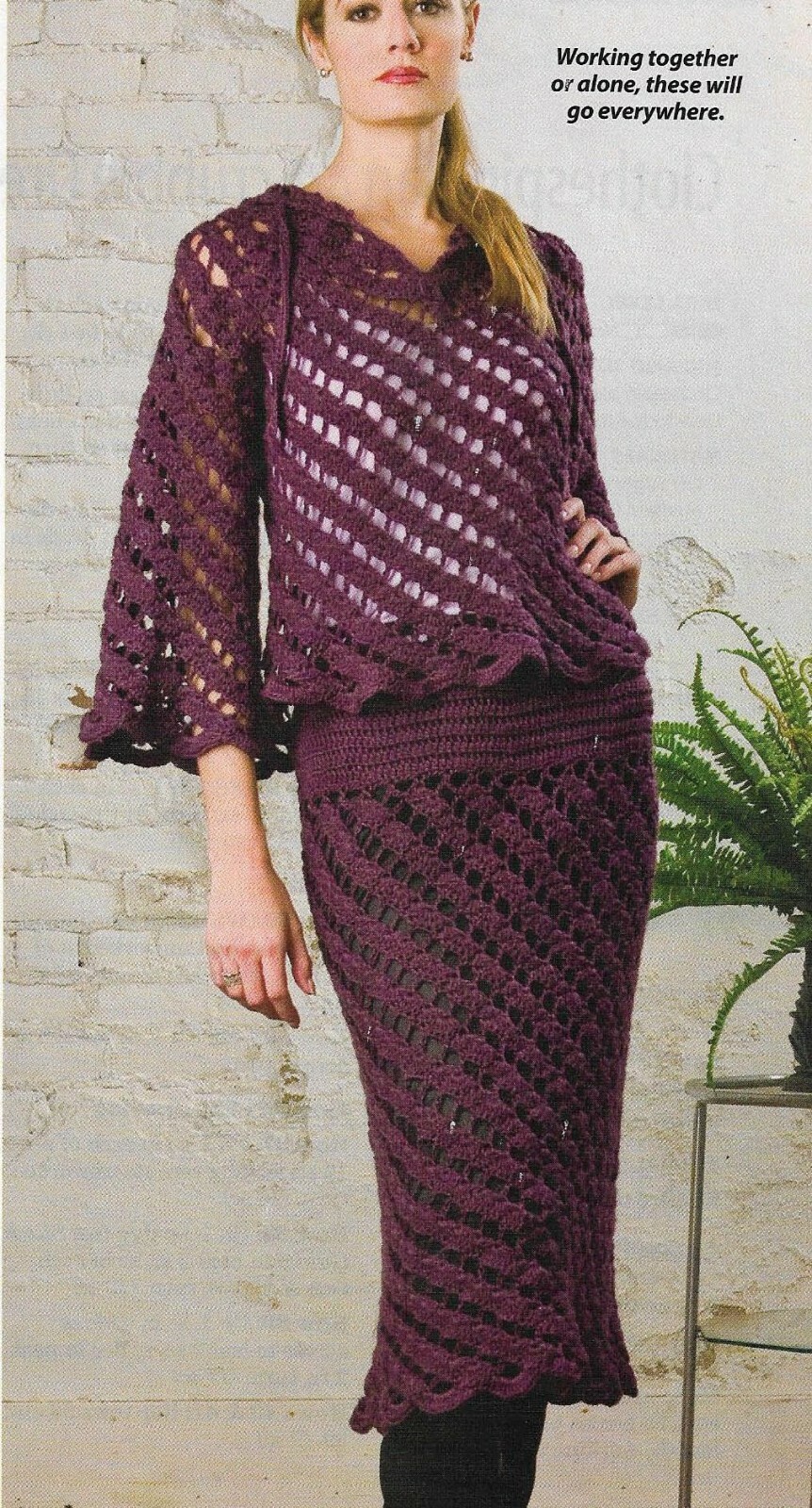 SWIRL SET SKIRT & SWEATER 7 SIZES WOMEN'S CROCHET PATTERN INSTRUCTIONS